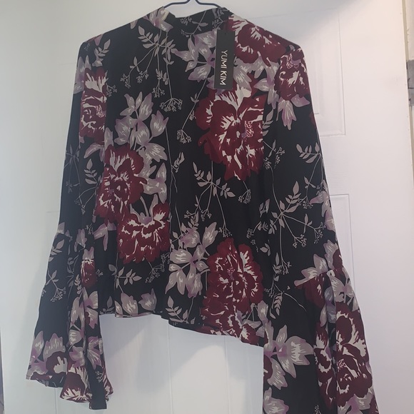 Yumi Kim Tops - High Society Mock Neck Bell Sleeve Silk Blouse